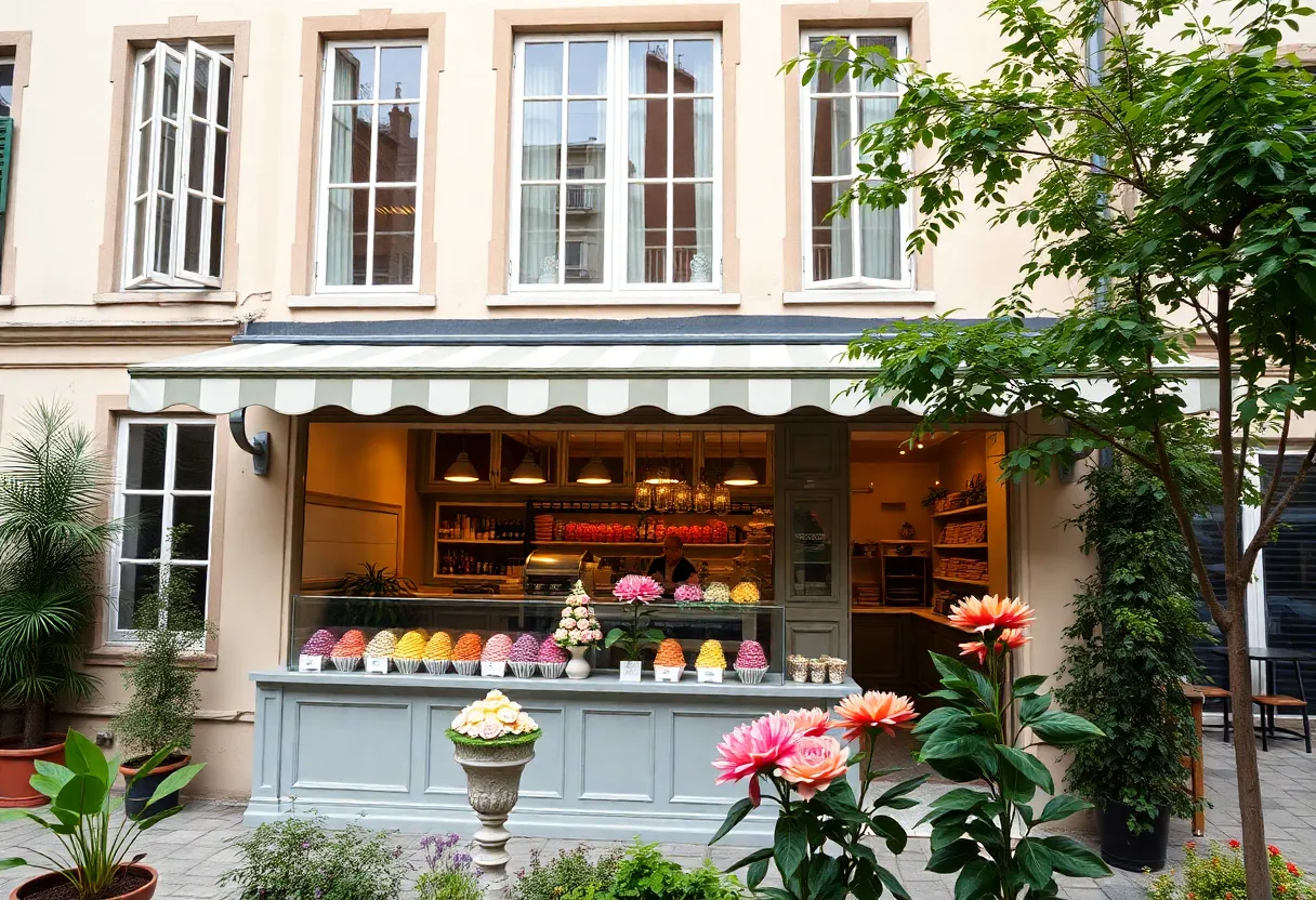 Exterior of Amorino Gelato shop in St. Petersburg with gelato displayed