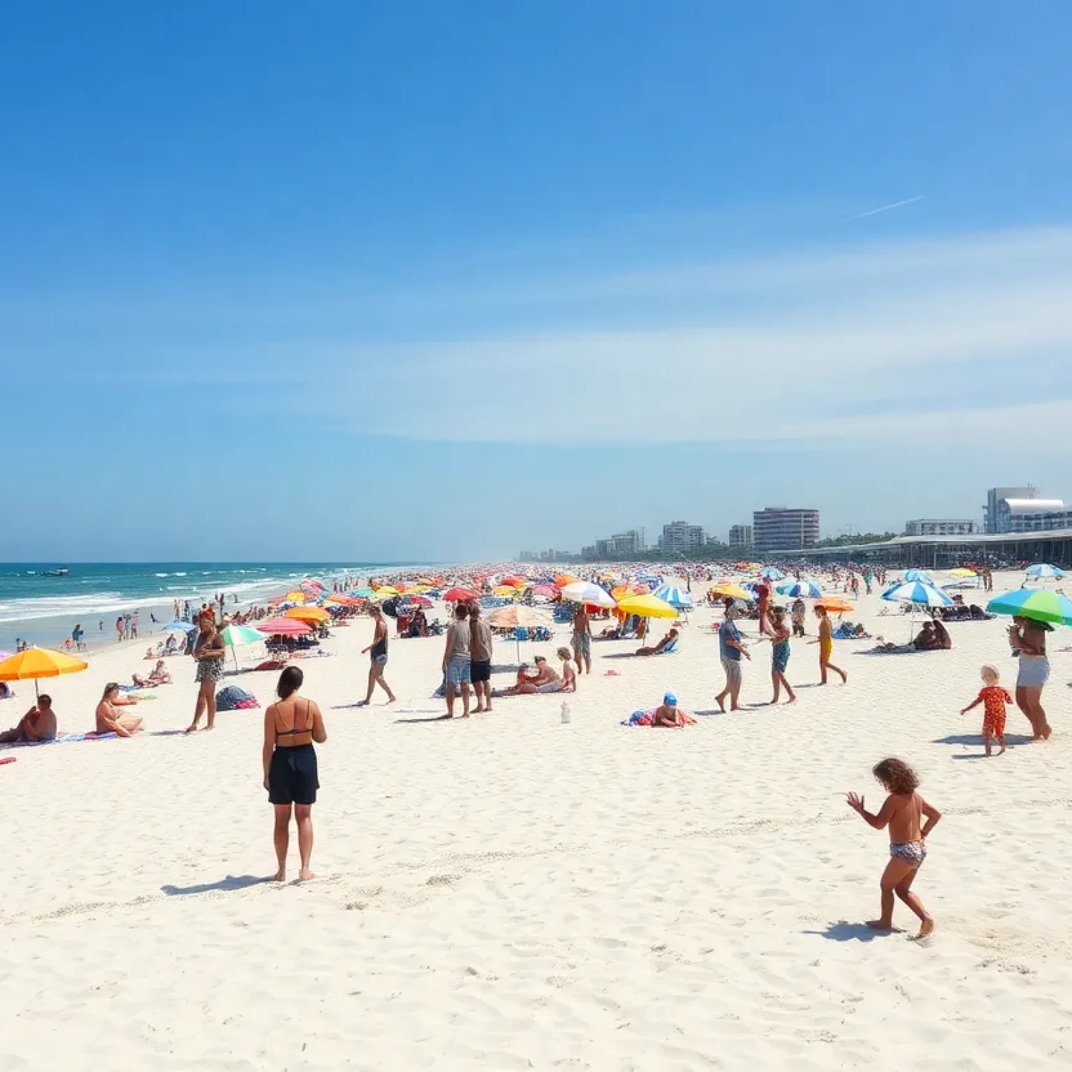 Crowd of beachgoers enjoying Clearwater Beach during spring break.