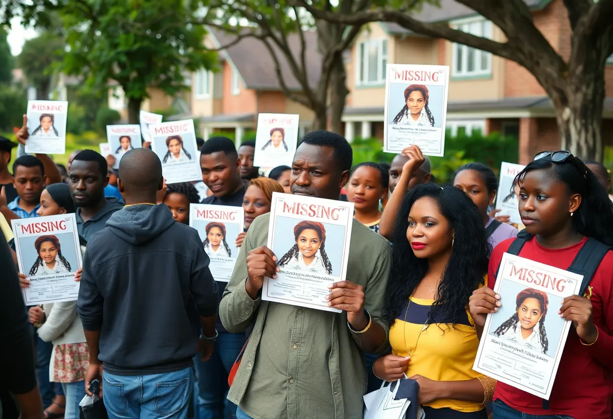 Community members gathering to search for a missing individual in St. Petersburg