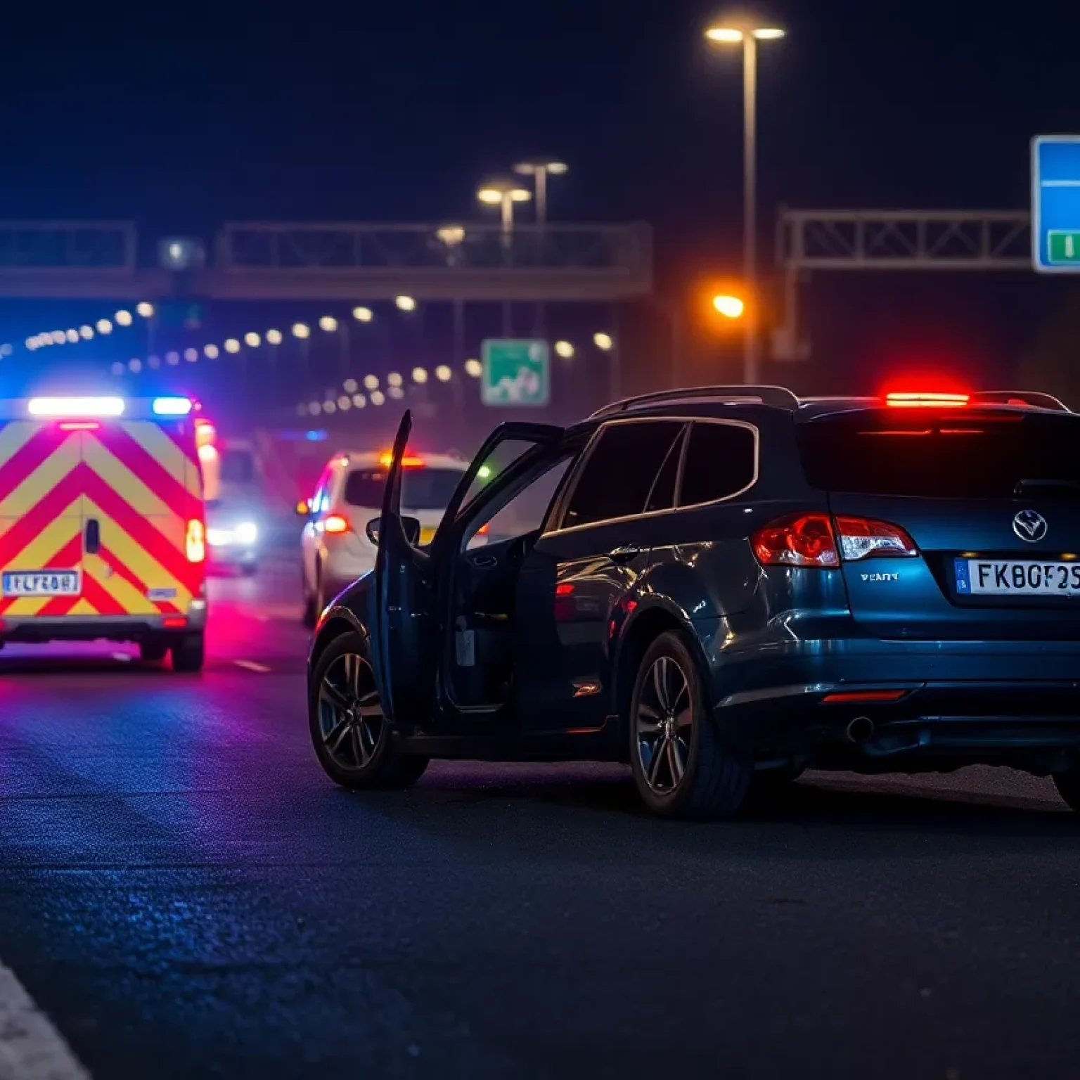 Scene of a tragic car crash in St. Petersburg with emergency vehicles.