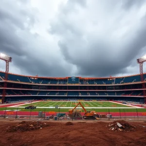 Stadium construction affected by hurricane weather