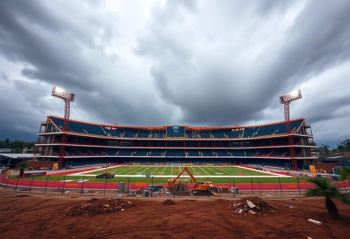 Stadium construction affected by hurricane weather