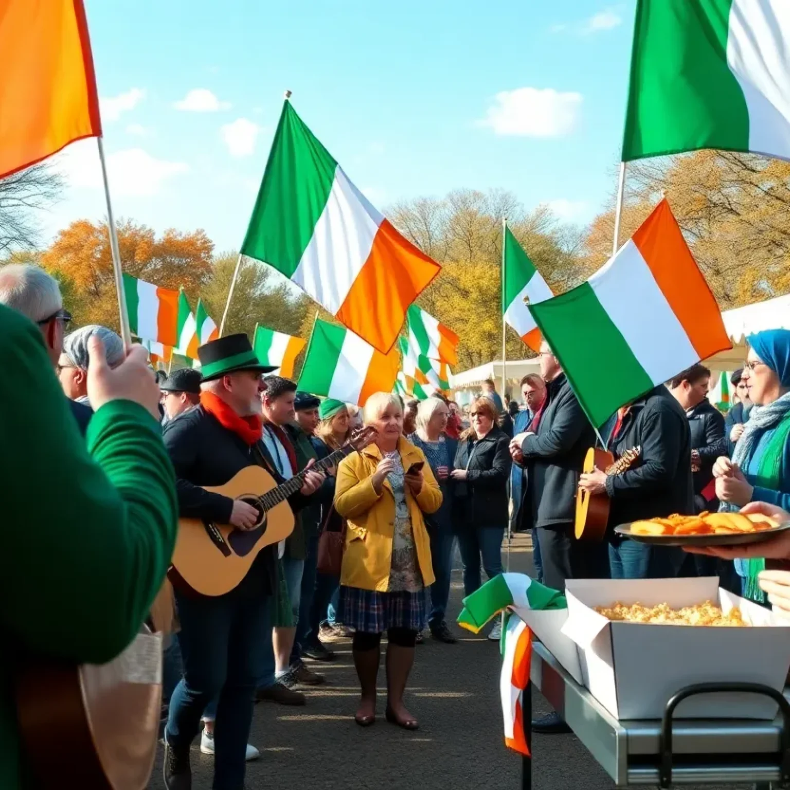 Festival attendees enjoying Paddy Fest 2025 with Irish music and food.