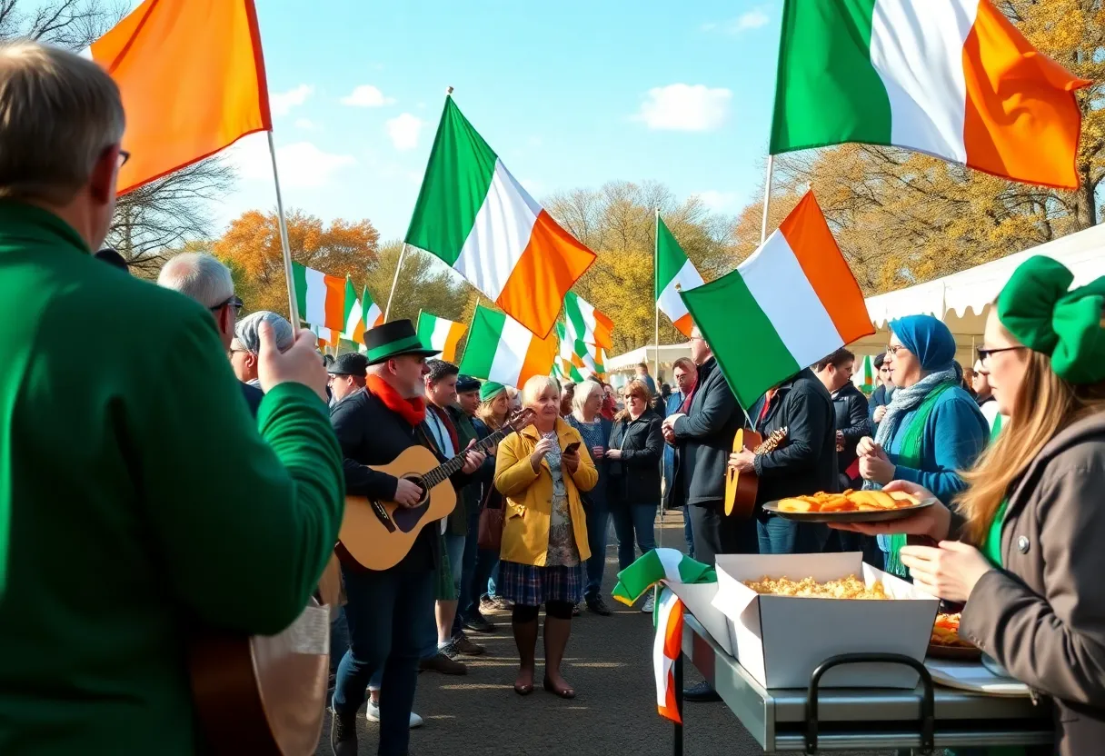 Festival attendees enjoying Paddy Fest 2025 with Irish music and food.