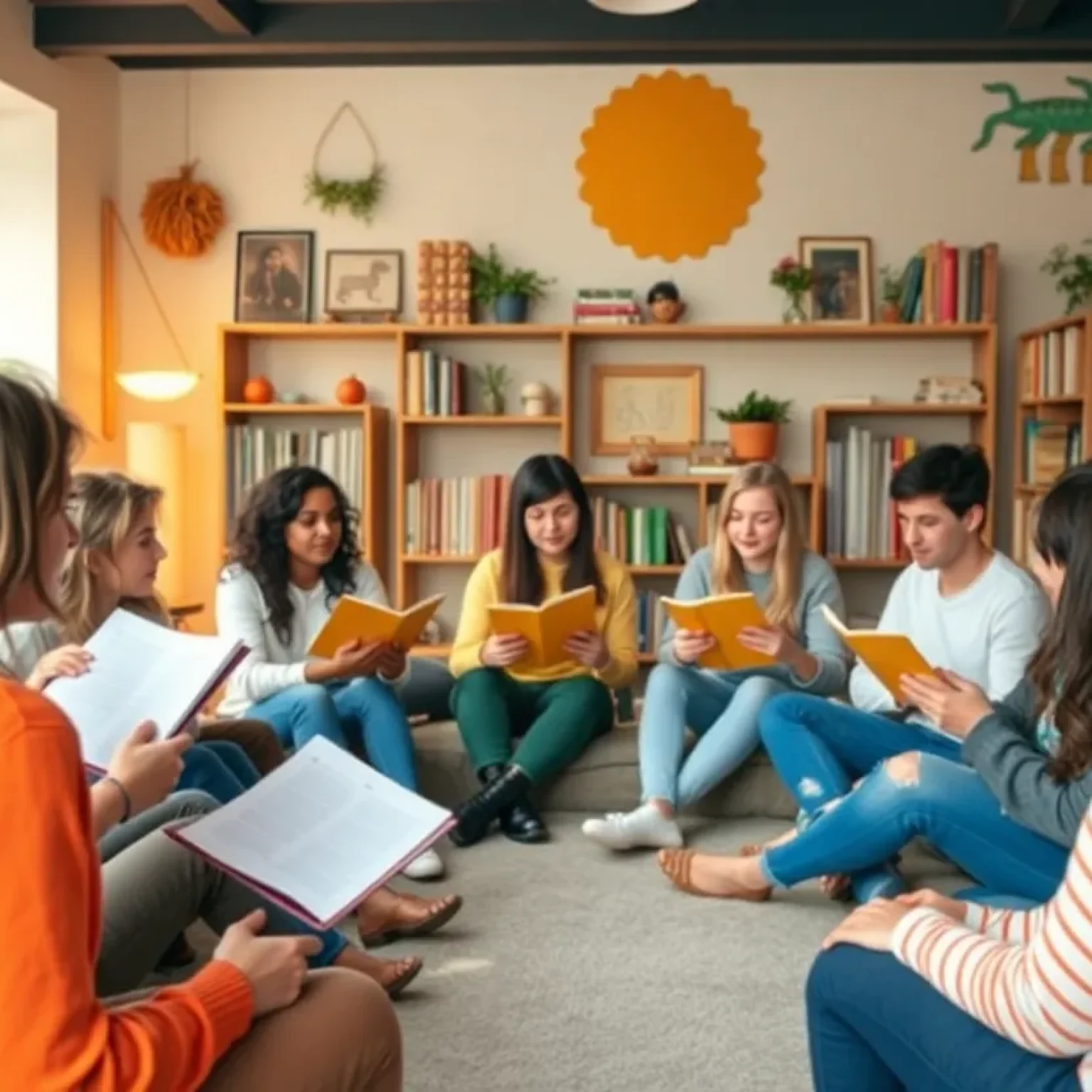 Students participating in the USF St. Petersburg Poetry Club meeting