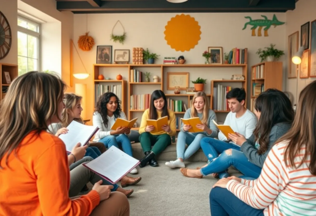 Students participating in the USF St. Petersburg Poetry Club meeting