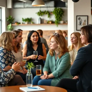 A diverse group of women networking and collaborating in St. Petersburg.