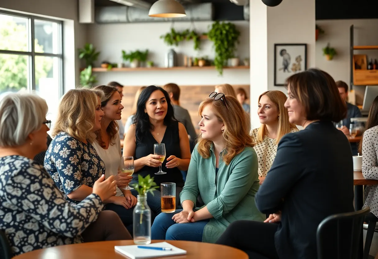 A diverse group of women networking and collaborating in St. Petersburg.