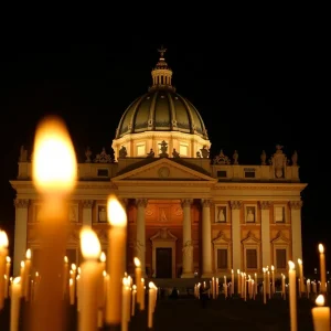 Candlelight at St. Peter's Basilica representing hope and prayer.