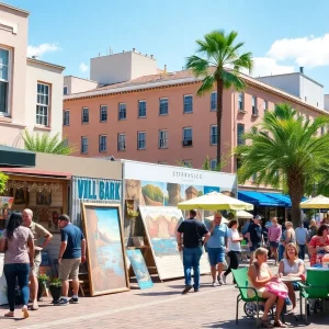 People enjoying community events in St. Petersburg under sunny skies