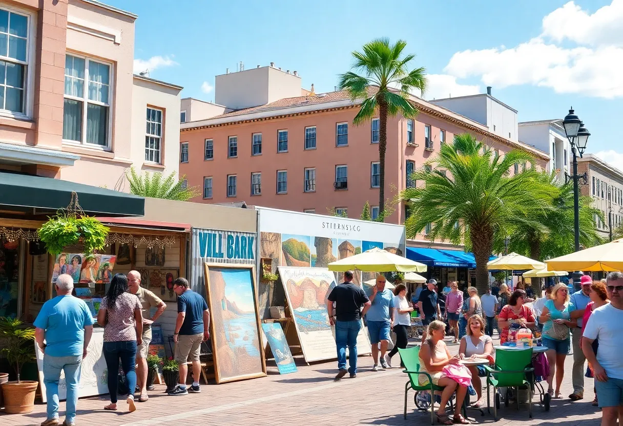 People enjoying community events in St. Petersburg under sunny skies