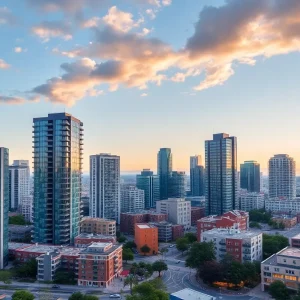 Aerial view of downtown St. Petersburg showing new developments