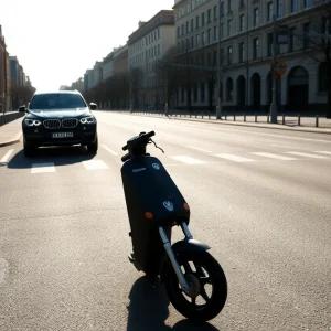 Empty street in St. Petersburg with an electric scooter