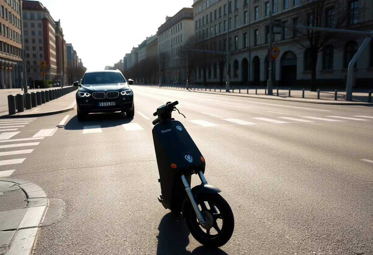 Empty street in St. Petersburg with an electric scooter