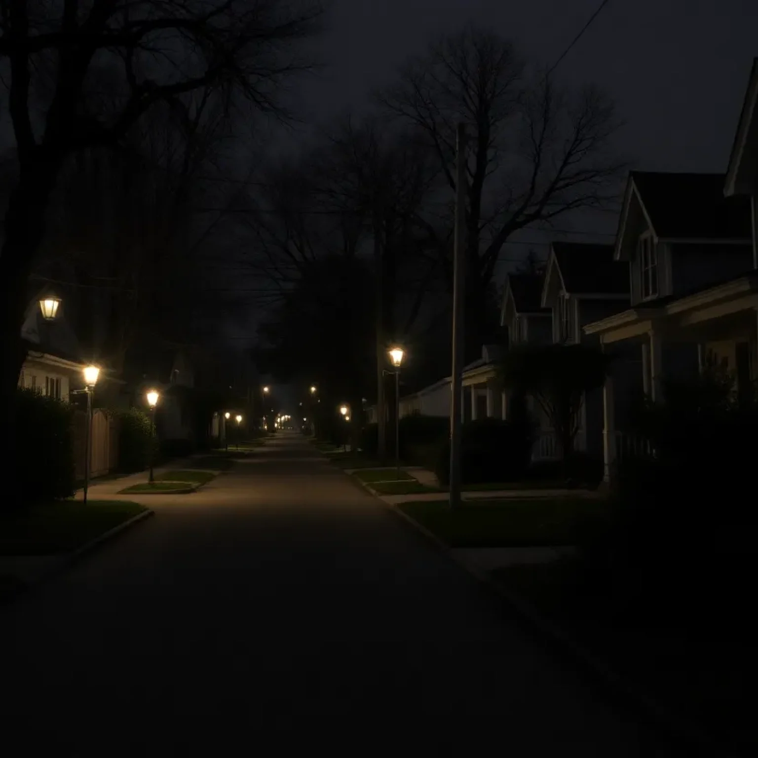 An eerie view of a St. Petersburg neighborhood affected by recent crimes.