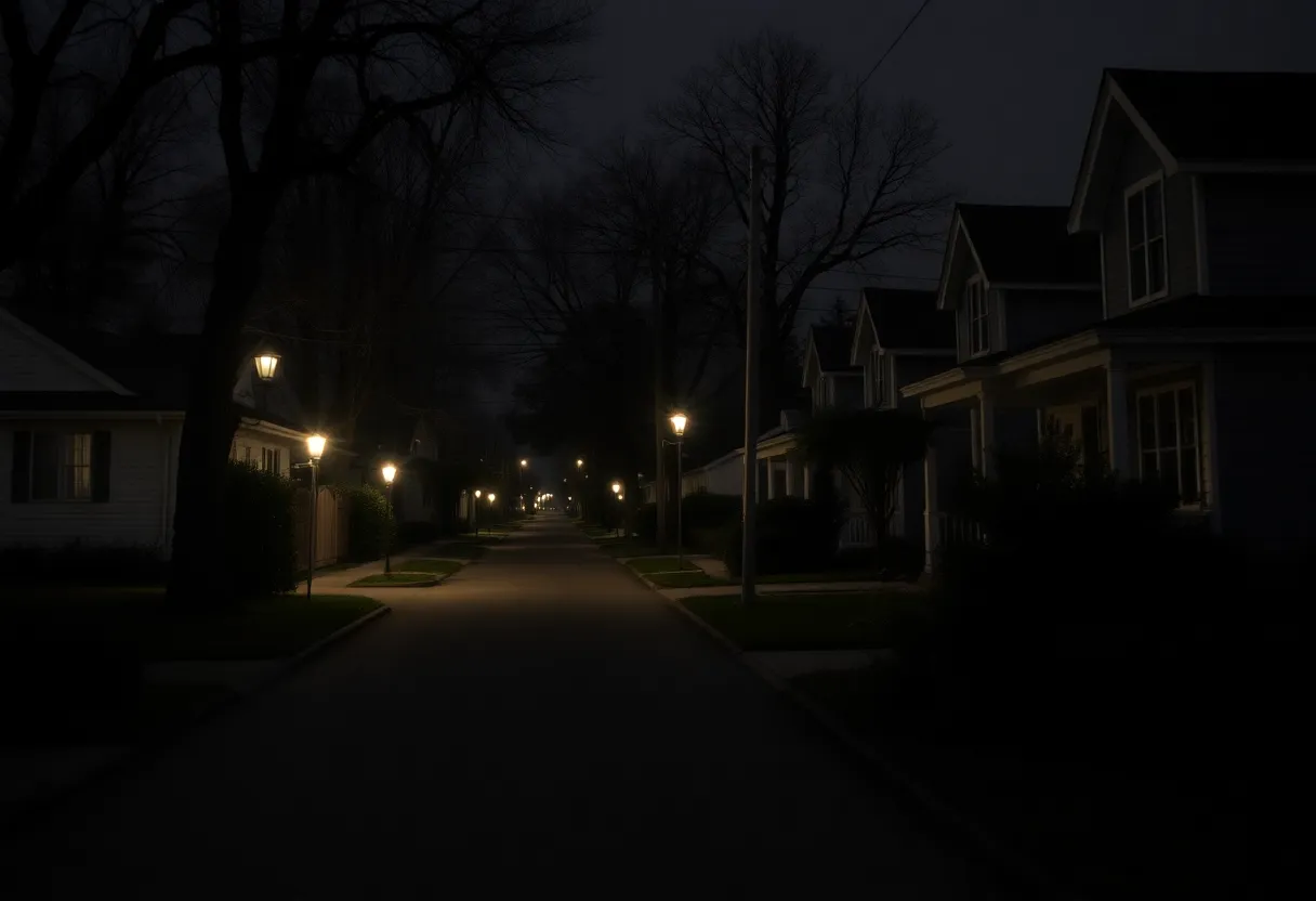 An eerie view of a St. Petersburg neighborhood affected by recent crimes.