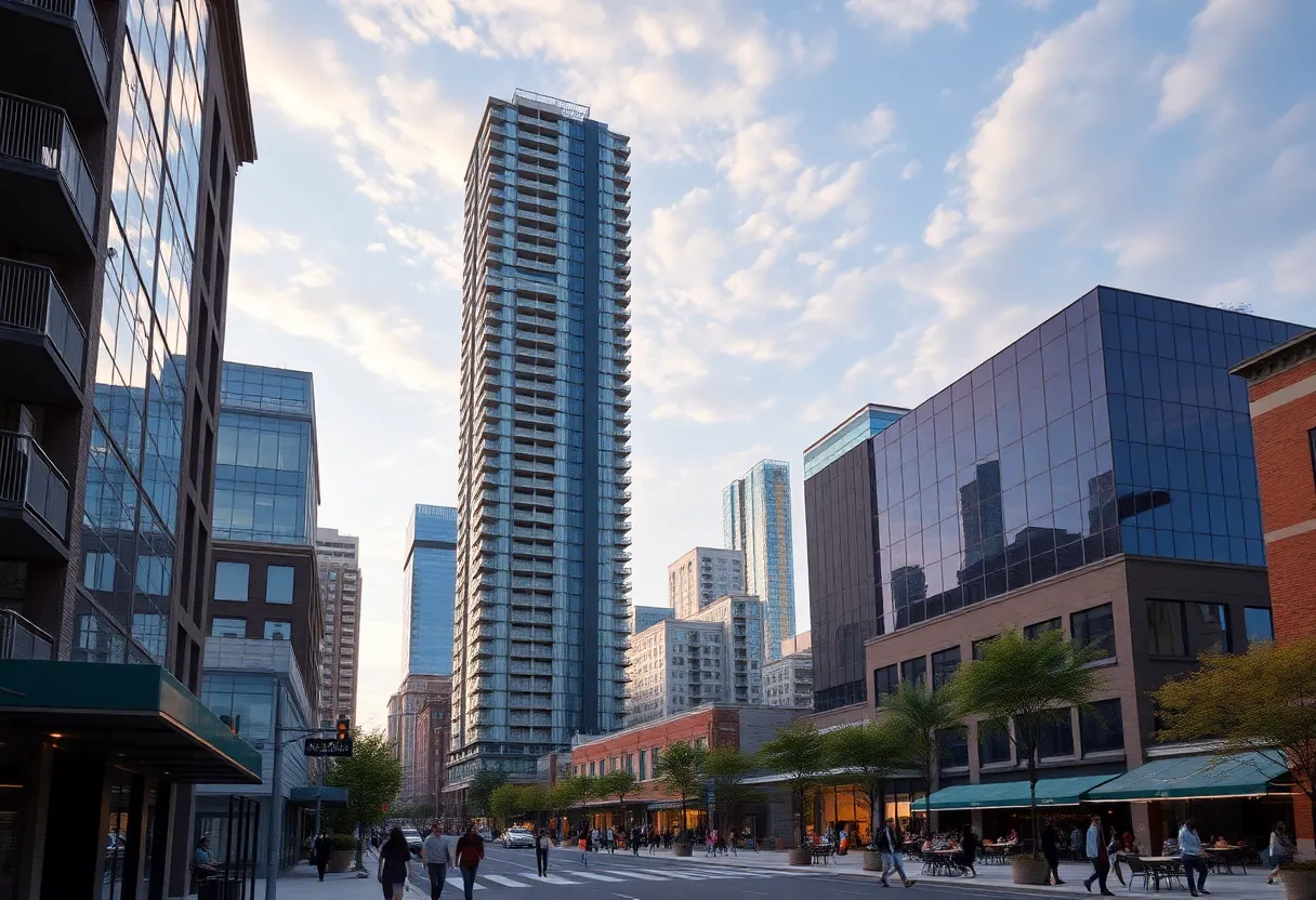 New apartment tower project in St. Petersburg with vibrant community spaces.