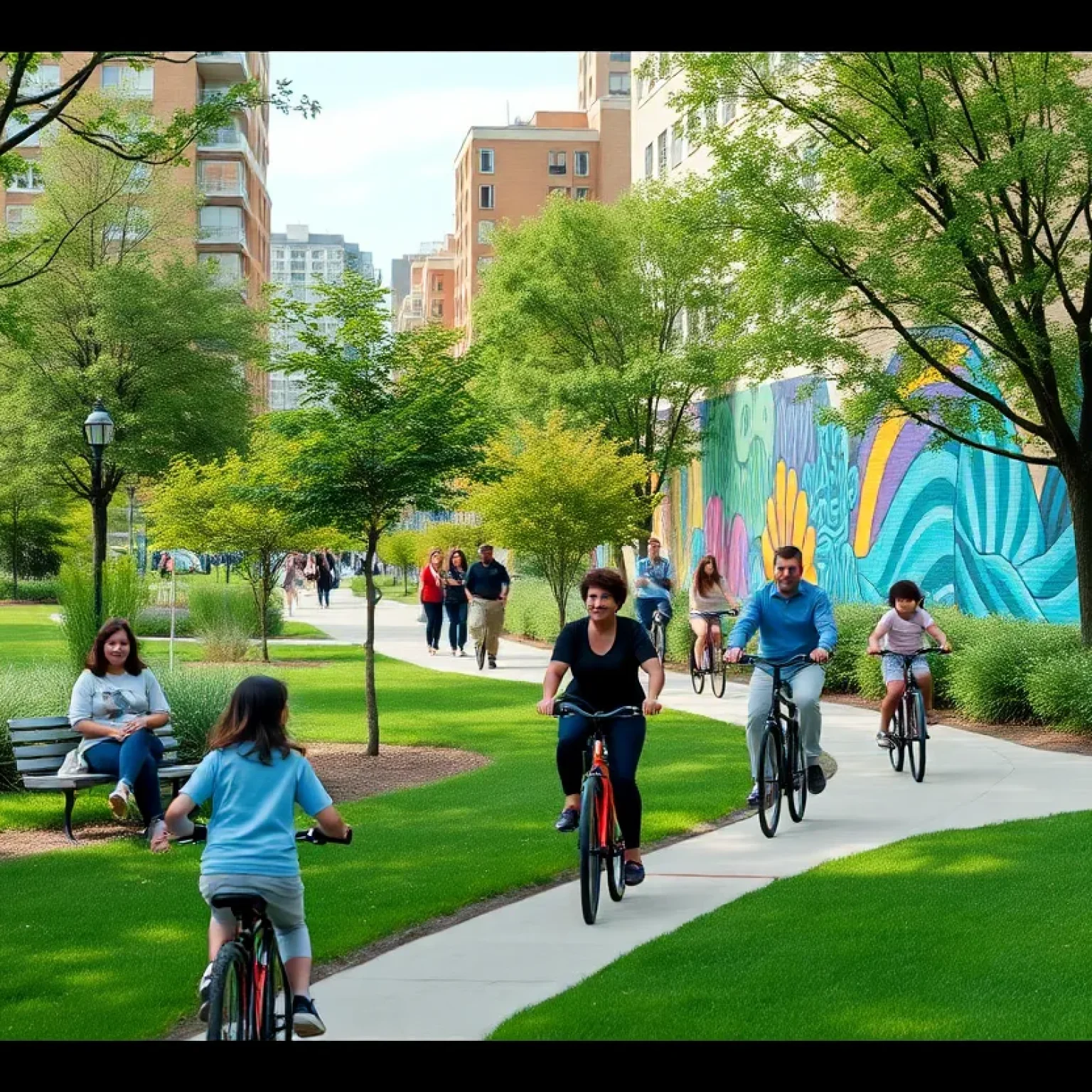 Families and cyclists enjoying green spaces in St. Petersburg