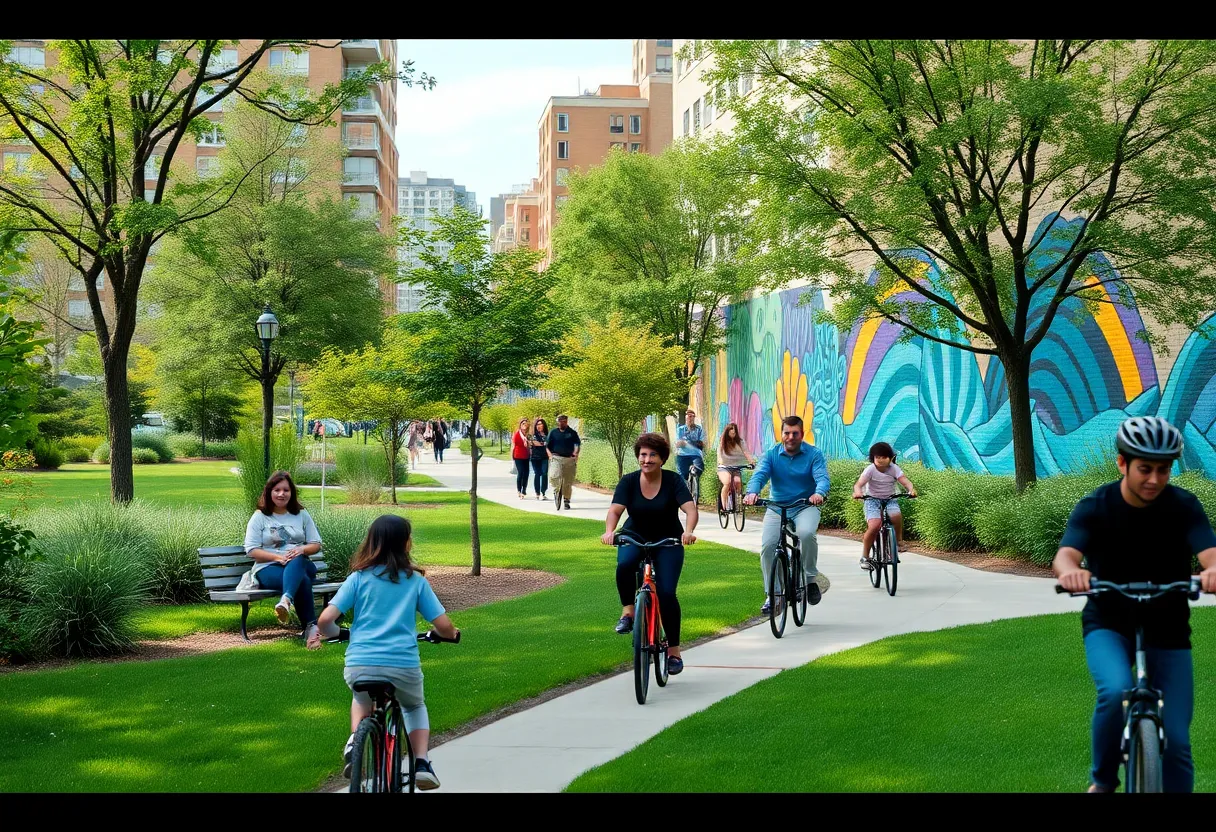 Families and cyclists enjoying green spaces in St. Petersburg