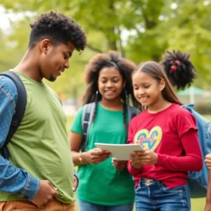 Diverse teenagers engaging in a community resource event at St. Petersburg