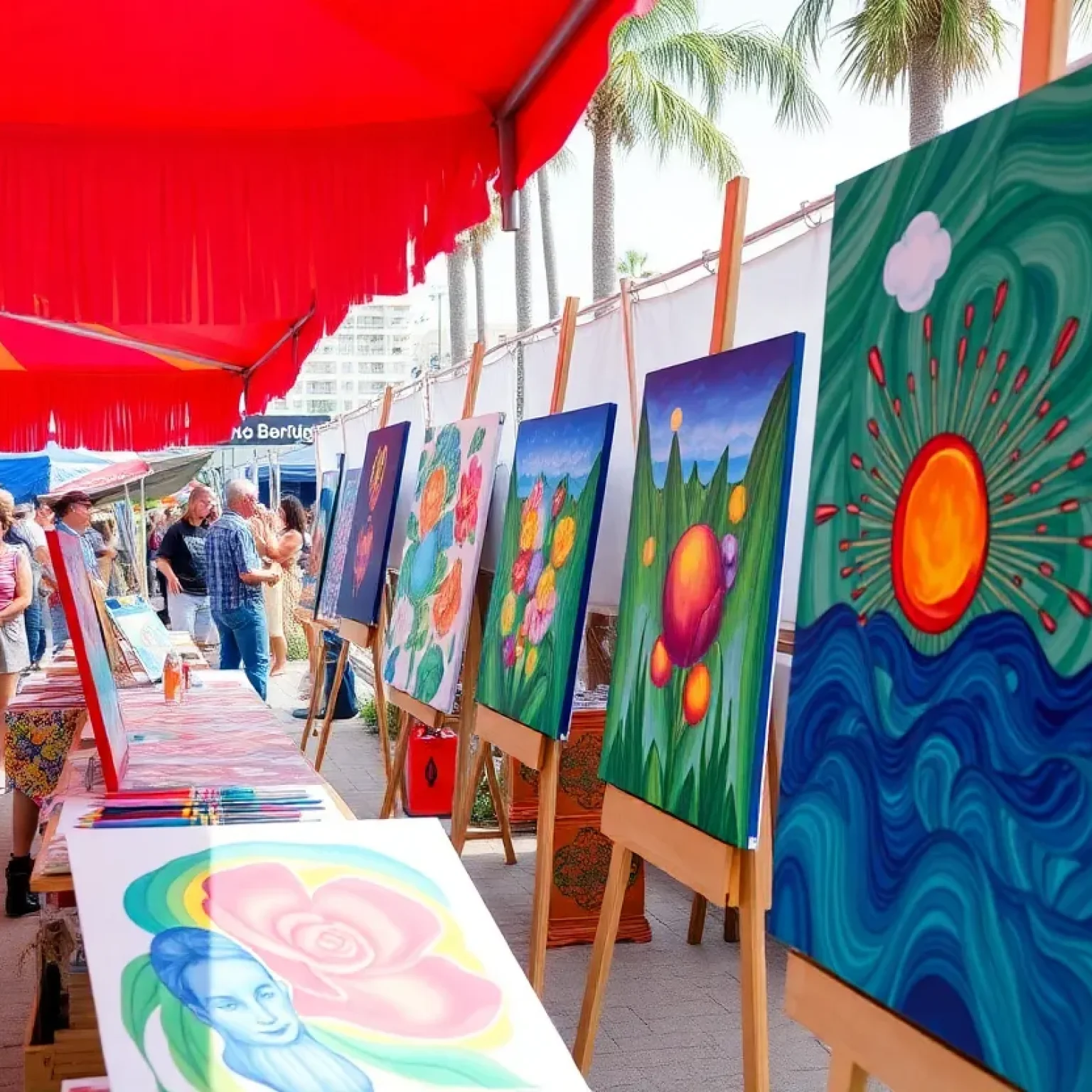 Artists displaying their artwork at a Tampa Bay art event.