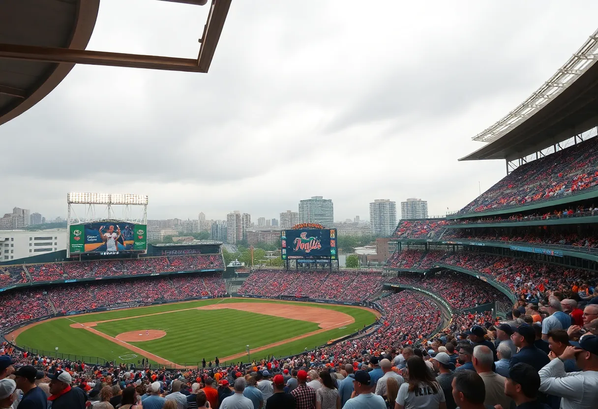 Concept art of a vibrant baseball stadium in Tampa Bay